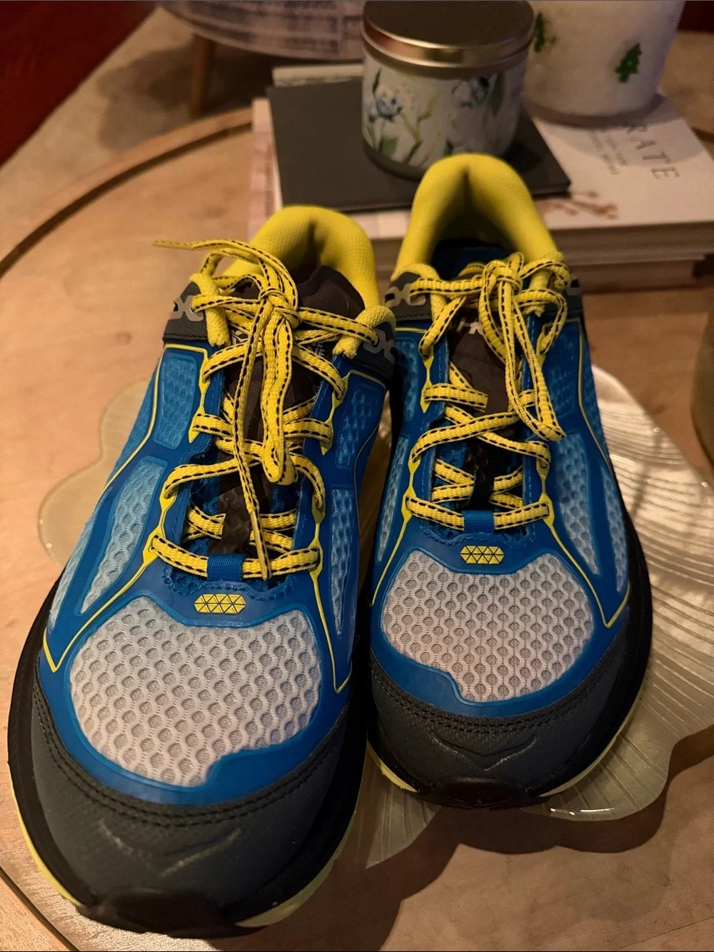 Hoka One One Blue and Yellow Women's Athletic Running Shoes